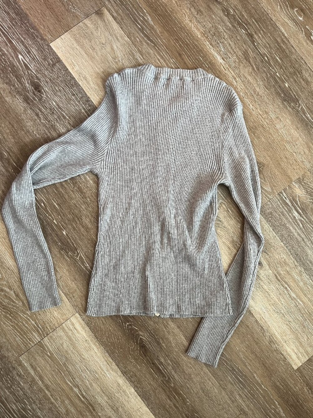 Gray Zip Up Ribbed Fitted Top - Picture 3 of 3